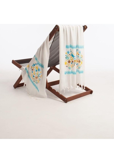 Varol Baskılı Bambu Peştemal Plaj Havlusu Bluemarın/90x180 Krem