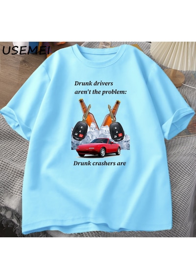 Flood Of Style Sarhoş Sürücüleri Erkek Tişört Komik T Shirt Sarhoş Sürüş Moda Kısa Kollu T-shirt Pamuk Erkek Mavi