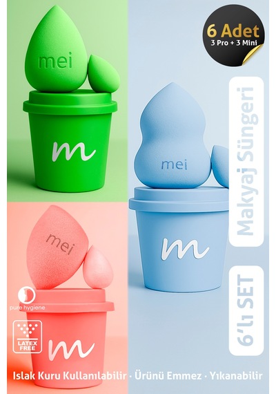 Makyaj Süngeri 3lü Set 3 Pro 3 Mini Coffee Cup Hijyenik Light