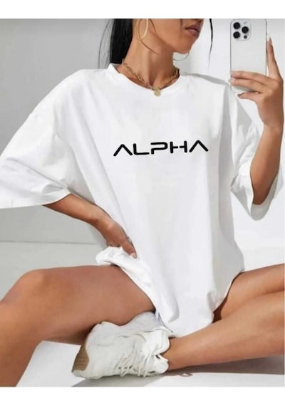 Kozia Outdoors Malkoçbey Alpha Baskılı Oversize Basic T-shirt Beyaz