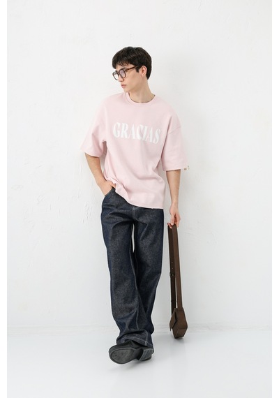Vamos Oversize Baskılı Tişört V70-143 Pembe