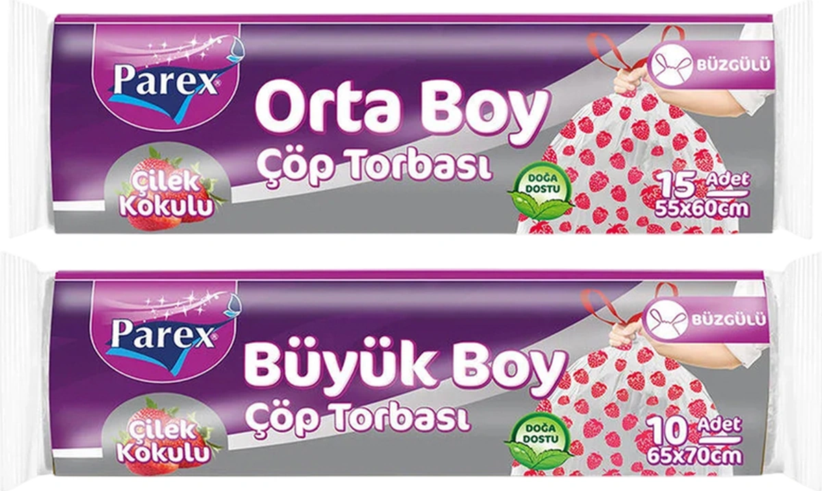 Büzgülü 6 Adet Çöp Torbası Çilek Kokulu Büyük Ve Orta Boy
