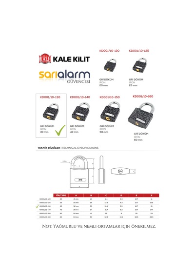 Kale Gri Asma Kilit 32mm Orta Boy