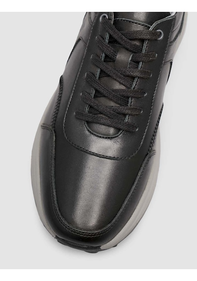 Hakiki Deri Bağıcıklı Siyah Erkek Sneaker Siyah