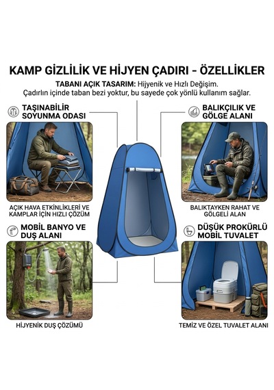 Otomatik Kamp Giyinme Çadırı 120x120x190 Cm Pop-up Duş, Tuvalet & Soyunma Kabini Çok Renkli