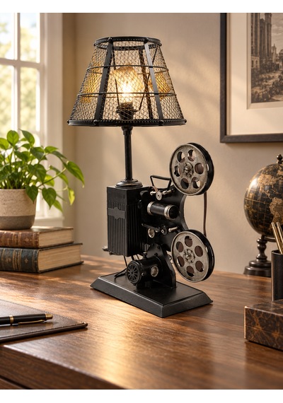 Müjde Concept Retro Projeksiyon Makinesi Tasarımına Sahip Dekoratif Abajur Siyah