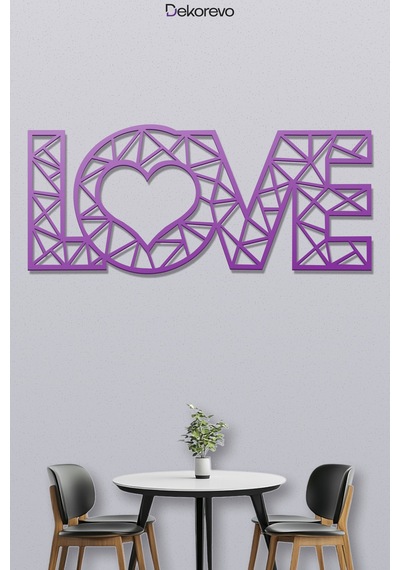 Love Yazı Metal Duvar Tablosu - Metal Duvar Sanatı - Mor - 20 X 50 Cm