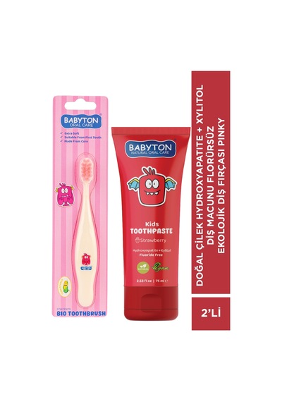 Set Çilek Hydroxyapatite Diş Macunu 75 Ml - Ekolojik Diş Fırçası Pinky Temel Bakım