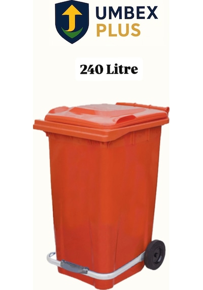 Plastik Metal Pedallı Çöp Konteyneri 240 Litre Konteyner - Isıya Dayanıklı Malzeme - Turuncu
