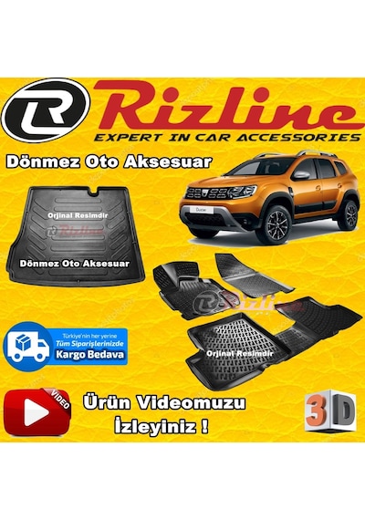 Dacia Duster 4X2 3D Paspas+Bagaj Havuz Siyah 2018 Sonrası Rizline N11.11935