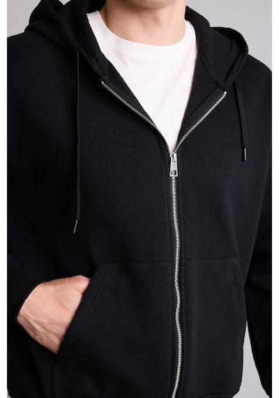 Defacto Relax Fıt Kapüşonlu İçi Yumuşak Tüylü Kalın Kumaş Fermuarlı Sweatshirt D7599ax26aubk81 Siyah-bk81