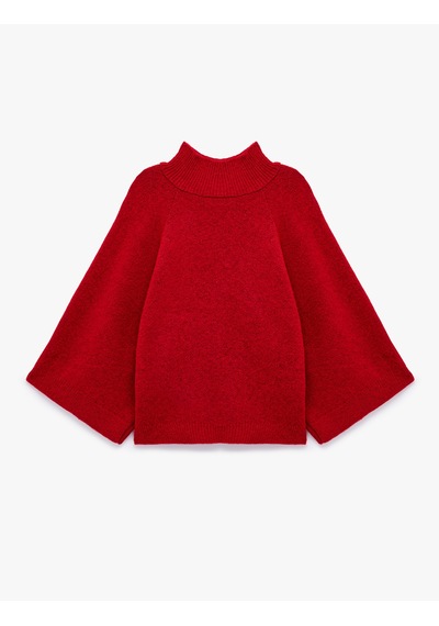 Koton Geniş Uzun Reglan Kollu Dik Yaka Triko Kazak Kırmızı 7wak90659ht