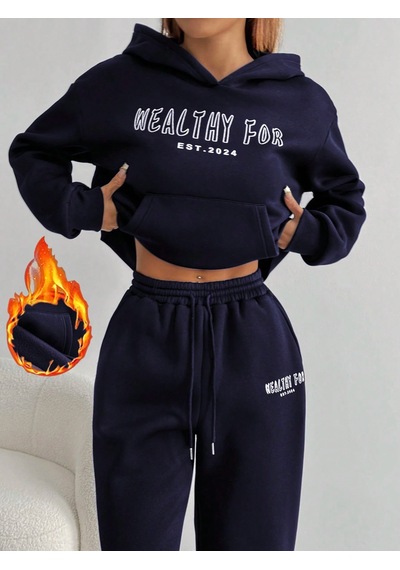 Macklin Unisex Kadın Erkek Healty For Baskılı Oversize 3 İplik Kapüşonlu Sweatshirt Ve Baggy Eşofman Altı Lacivert