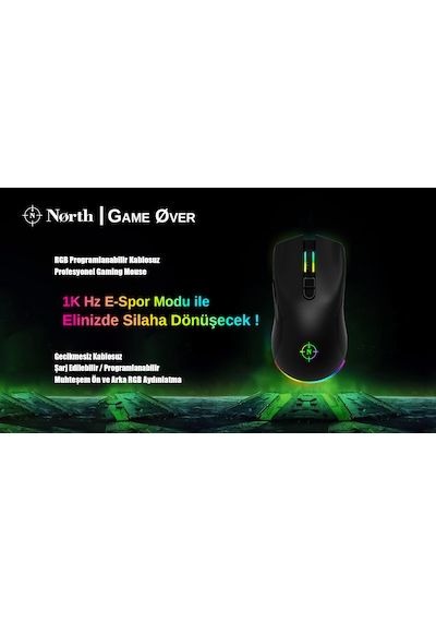 North Game Over Kablosuz Şarjlı RGB Optik Oyuncu Mouse