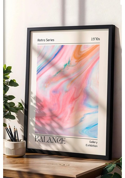 Balance Aura Çerçeveli Tablo Pembe Mavi Aura Enerji Renkleri Retro Series 1970s
