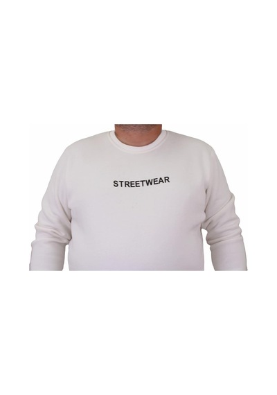 Moc Grande Mocgrande Erkek Büyük Beden Sıfır Yaka Sweat Streetwear 23206 Ekru