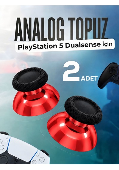 Playstation 5 Dualsense Uyumlu Analog Topuz 2 Adet Başlık Ps5 Kol Yedek Parça Kırmızı Krom Siyah