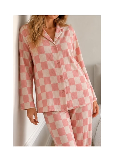 Fit Women Kadın Bürümcük Tam Boy Pembe Pijama Takımı