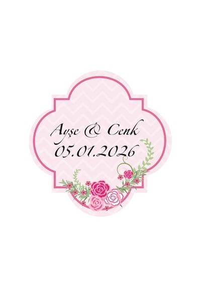 Zincir Örgülü Kare Mühür Kına Nişan Düğün 3x3 Cm Özel Etiket / 50 Adet Sticker Beyaz