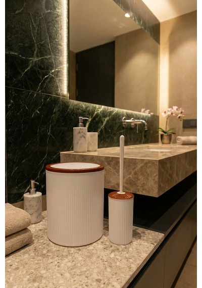 Makri Home 2'li Banyo Seti, Çöp Kovası Ve Wc Fırçalık, Beyaz, Hacim: 6 Litre Beyaz