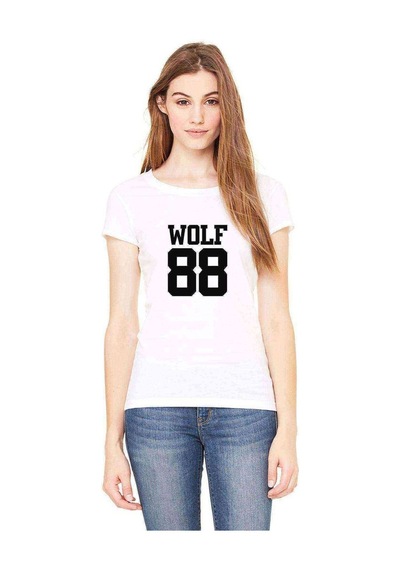 Wolf 88 Logo Baskılı Beyaz Kadın Tshirt