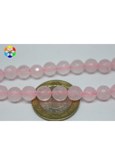 Pembe Kuvars Taşı Faset Kesim Dizi 8Mm