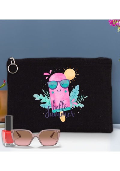 Bk Gift Yaz Temalı-5 Astarlı Siyah Portföy Çanta 30x21cm, Baskılı El Çantası, Organizer Çanta