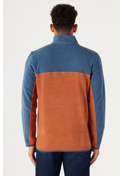 AC&Co / Altınyıldız Classics Erkek Indıgo-kıremıt Anti-pilling Tüylenme Yapmayan Standart Fit Bato Yaka İçi Polarlı Çift Renk Polar Sweatshirt Indigo - Kiremit