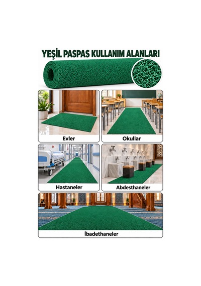 Hortumtech Kıvırcık Paspas Kir Tutucu Pvc Kapı Önü İç Dış Mekan Eko 12 Mm - Yeşil 120 X 200 Cm