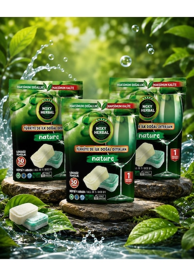 Noxy Herbal Bulaşık Makinesi Tableti 50 Yıkama 3 Lü Avantajlı Set Vegan Ürün