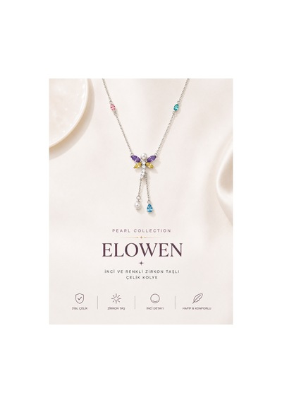 Pearl Collection Elowen İnci Ve Renkli Zirkon Taşlı Çelik Kolye Gümüş Gümüş