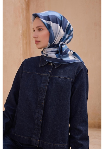 Belli İpek Eşarp - 4108-91 Lacivert Siyah Füme