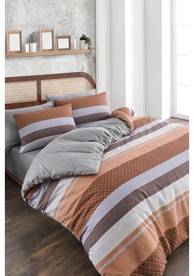 Veramoni Soft Dreams Soft Dreams Çift Kişilik Pamuklu Desenli Nevresim Takımı - Turuncu