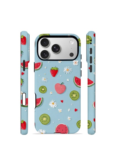 Apple iPhone Uyumlu 17 Pro Max Vorian Çift Katmanlı Magsafe Kılıf Fruit Confetti Sky