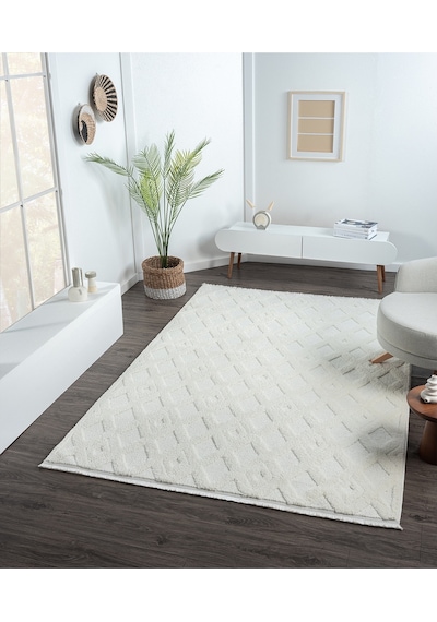 Mariesse Home Elit Bukleli Yumuşak Peluş Post Shaggy Çocuk Odası Oturma Odası Salon Mutfak Halısı 0279c Beyaz