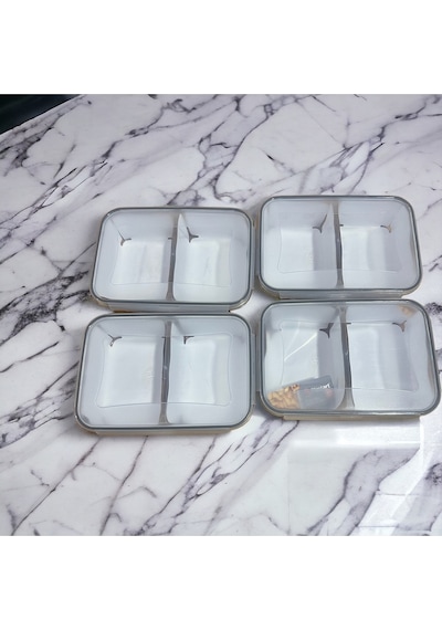 Sermer Pazarlama 4 Adet 2 Bölmeli Erzak Kabı Saklama Kabı 1+1 Toplam 2 Litre Hacimli Yerli Üretim Beyaz