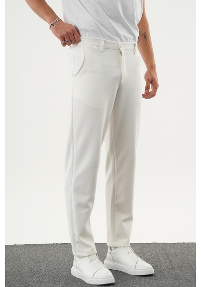 Redline Arden Kışlık Kalın Slim Fit Kemerli Erkek Pantolon Beyaz