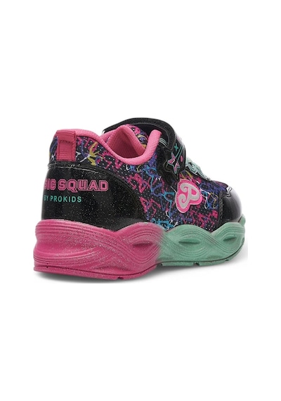 Günlük Cırtlı Kız Çocuk Spor Ayakkabı Renkli Simli Hafif Taban Süs Detay Lastik Bağcık Sneaker 4010 Siyah - Pembe