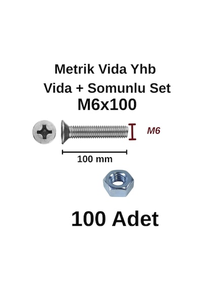 Tuğra Hırdavat M6x100mm Metrik Vida Yhb - Somunlu 100'lü Takım 0-0