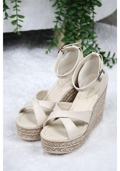 Asmi Shoes Kadın Çapraz Bantlı Dolgu Topuklu 11cm Ayakkabı Rahat Yüksek Topuklu 700 Krem Krem Asmi Shoes Kadın Çapraz Bantlı Dolgu Topuklu 11cm Ayakkabı Rahat Yüksek Topuklu 700 Krem Krem