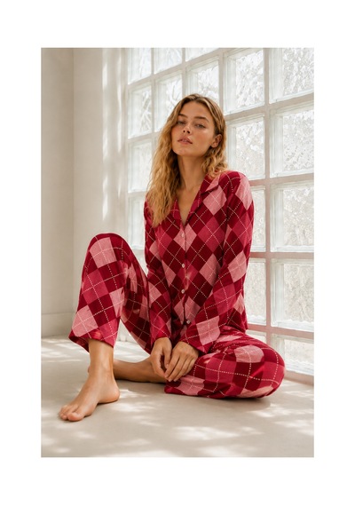 Fit Women Kadın Regular Bürümcük Kırmızı Pijama Takımı
