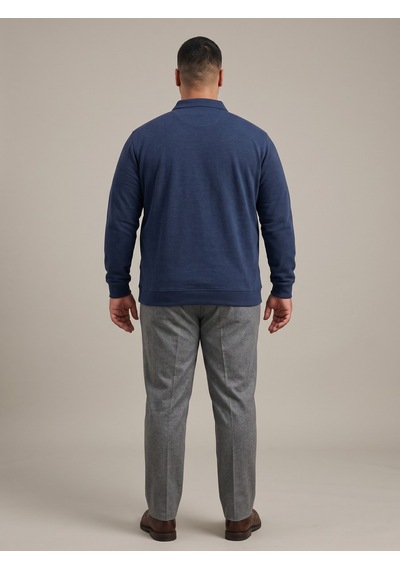 Maccali Erkek İndigo Büyük Beden Polo Yaka Battal Sweatshirt
