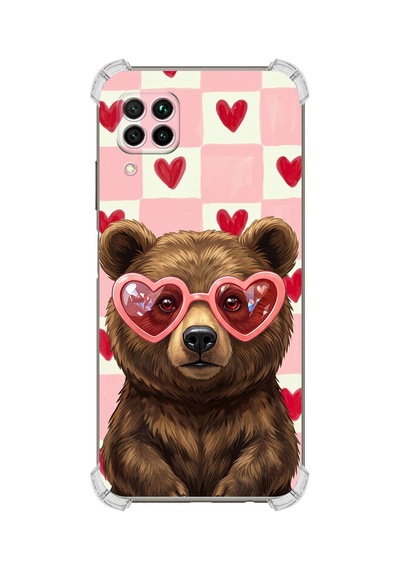 Printify Huawei P40 Lite İle Uyumlu Pembe Pötikare Serisi Kocaman Sevgi Tasarımlı Uv Baskılı Köşe Korumalı Antişok Kılıf Şeffaf
