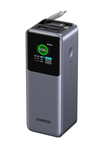 Ugreen Nexode Pro 20.000 Mah 165w Usb-c Makaralı Dahili Kablolu Hızlı Şarj Powerbank,2xucb-c, 1xusb-a, 55987b Gri