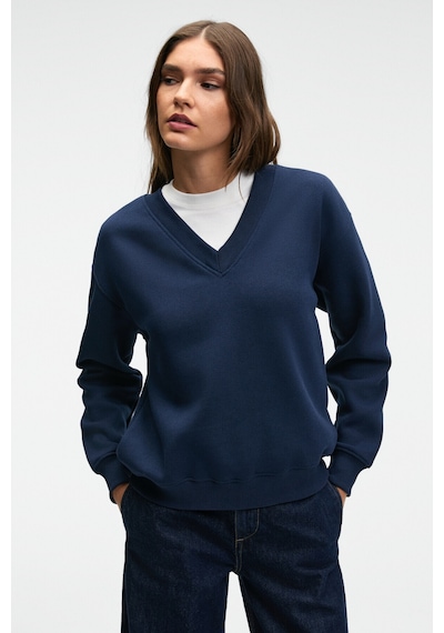 Grimelange ARINEL Kadın V Yaka Regular Fit Lacivert Sweatshirt