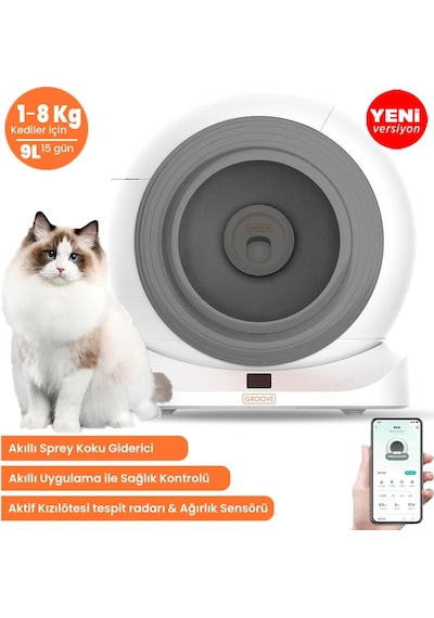 Groove Q-clean Wi-fi Otomatik Akıllı Kedi Tuvaleti Gri Ultra Sessiz+akıllı Sprey Koku Giderici+app Kontrol+akıllı Sensör
