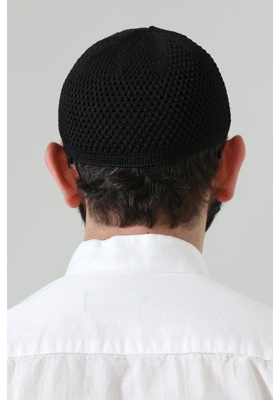 Örme Esnek Orlon Namaz Takke - Siyah - Smz