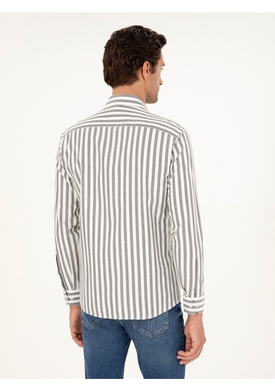 Cacharel Gri Slim Fit Çizgili Pamuk Gömlek