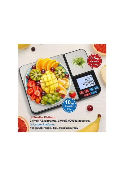 Çift Platformlu Dijital Mutfak Terazisi, 10 Kg Tartma Kapasitesi, 0,01 G 1 G Hassasiyetli İki Terazi, Lcd Ekranlı Diğer