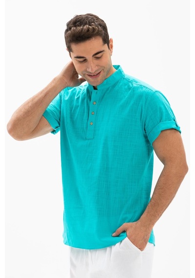 Kısa Kol Şile Bezi Bodrum Erkek T-shirt Turkuaz 3054-turkuaz Turkuaz